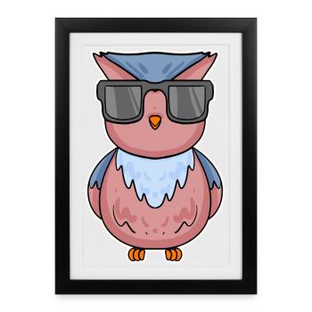 Owl with glasses - Framed poster (27 × 37 cm) - black - Front