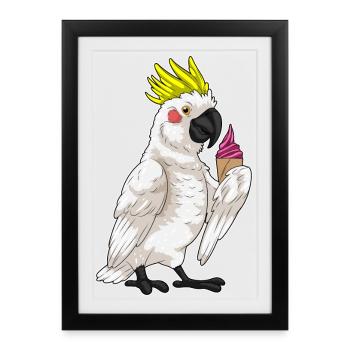 Crème glacée gaufrée au perroquet - Affiche encadrée (27 × 37 cm) - noir - Devant