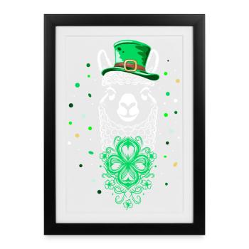 Alpaca St Patrick's Day Llama with Shamrock and Hat - Framed poster (27 × 37 cm) - black - Front