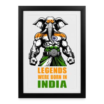 Motif de légendes d'éléphants d'Inde - Affiche encadrée (27 × 37 cm) - noir - Devant