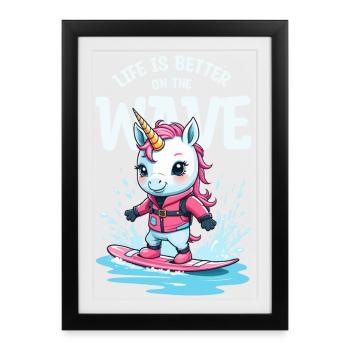 Wakeboard Licorne - Affiche encadrée (27 × 37 cm) - noir - Devant