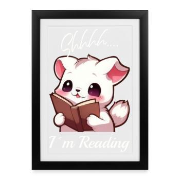 Chat avec livre - Affiche encadrée (27 × 37 cm) - noir - Devant