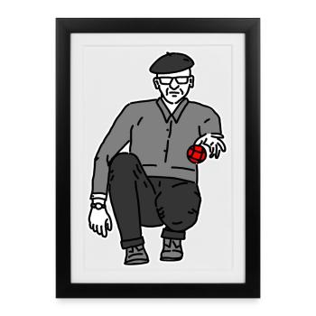 Joueur de pétanque gaucher - Affiche encadrée (27 × 37 cm) - noir - Devant