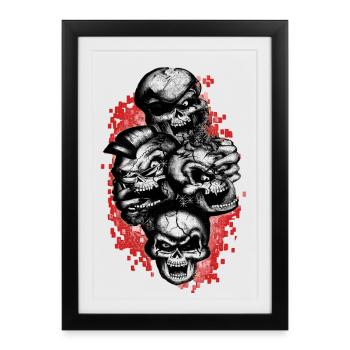 Crâne rouge - Affiche encadrée (27 × 37 cm) - noir - Devant