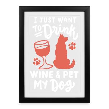 Hundeliebhaber Weintrinker - Gerahmtes Poster (27 × 37 cm) - Schwarz - Vorne
