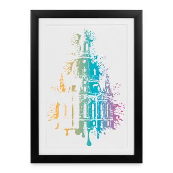Logo souvenir de l’explosion de couleurs de Dresde Frauenkirche - Affiche encadrée (27 × 37 cm) - noir - Devant