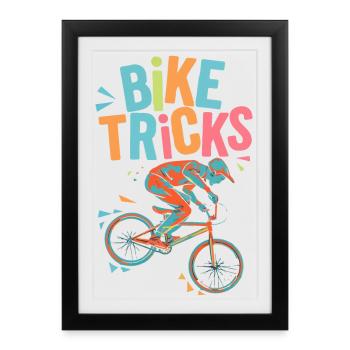 Vibrant Bicycle Trick Illustration - Framed poster (27 × 37 cm) - black - Front