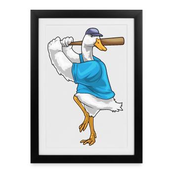 Ente Baseball Baseballschläger - Gerahmtes Poster (27 × 37 cm) - Schwarz - Vorne