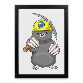 Mineur de taupe Pioche Exploitation minière - Affiche encadrée (27 × 37 cm) - noir - Devant