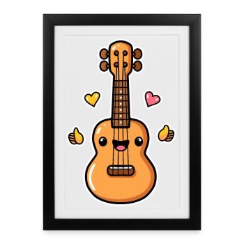Ukulele Cartoon Style - Framed poster (27 × 37 cm) - black - Front