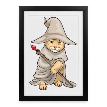 Baguette de sorcier chat orange - Affiche encadrée (27 × 37 cm) - noir - Devant