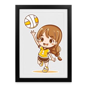 Little volleyball player - Framed poster (27 × 37 cm) - black - Front