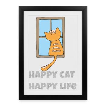 Chat heureux, vie heureuse - Affiche encadrée (27 × 37 cm) - noir - Devant