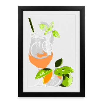Verre à cocktail à l’orange et à la menthe - Affiche encadrée (27 × 37 cm) - noir - Devant