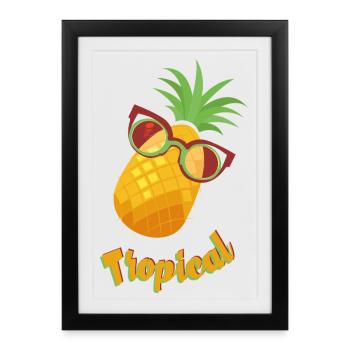 Ananas tropical avec lunettes de soleil - Affiche encadrée (27 × 37 cm) - noir - Devant