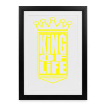 Couronne royale avec texte « Roi de la vie » en gras - Affiche encadrée (27 × 37 cm) - noir - Devant