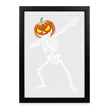 Halloween Dab Dance Skeleton - Dabbing Pumpkin - Framed poster (27 × 37 cm) - black - Front