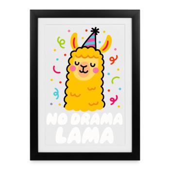Lama avec chapeau de fête et motifs amusants - Affiche encadrée (27 × 37 cm) - noir - Devant