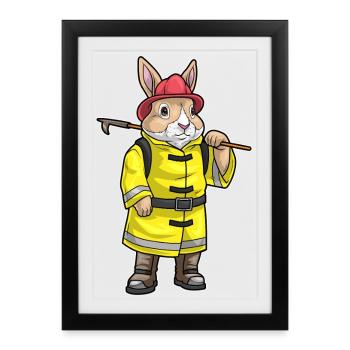 Lapin Pompier Tearing Hook Brigade - Affiche encadrée (27 × 37 cm) - noir - Devant