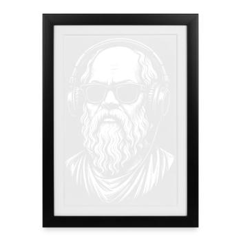 Sokrates mit Sonnenbrille und Kopfhörern - Gerahmtes Poster (27 × 37 cm) - Schwarz - Vorne