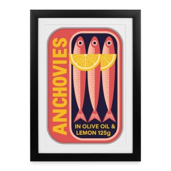 Retro Can Label Anchovy Art - Framed poster (27 × 37 cm) - black - Front