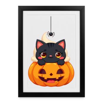 Halloween Cat with Halloween Pumpkin - Framed poster (27 × 37 cm) - black - Front