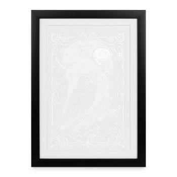 hibou mystique dans un cadre ornemental - Affiche encadrée (27 × 37 cm) - noir - Devant