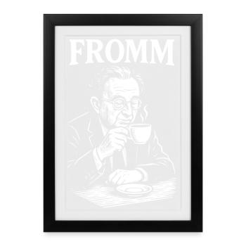 Erich Fromm Kaffee Portrait Monochrom T-Shirt - Gerahmtes Poster (27 × 37 cm) - Schwarz - Vorne