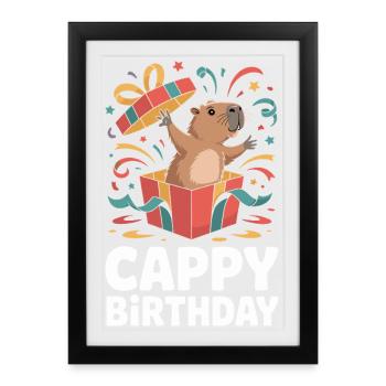 Capybara Anniversaire Cappy Anniversaire Drôle de capy - Affiche encadrée (27 × 37 cm) - noir - Devant