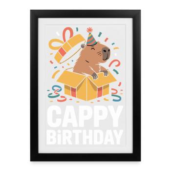 Capybara Anniversaire Cappy Anniversaire Drôle de capy - Affiche encadrée (27 × 37 cm) - noir - Devant
