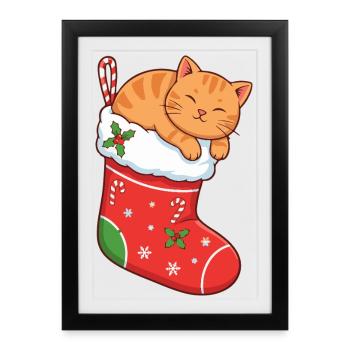 Cuddly cat in festive boots - Framed poster (27 × 37 cm) - black - Front