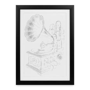 Croquis antique du gramophone - Affiche encadrée (27 × 37 cm) - noir - Devant