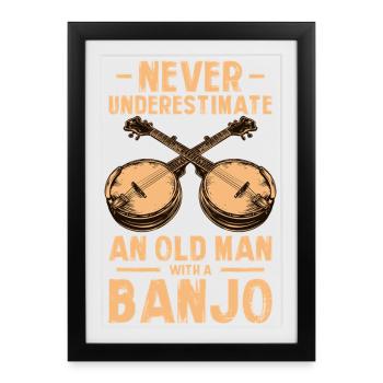 Vieux joueur de banjo bluegrass country - Affiche encadrée (27 × 37 cm) - noir - Devant