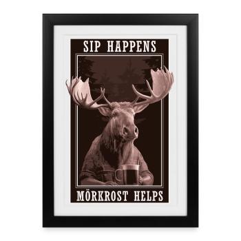 Mörkrost Kaffee Schweden Elch lustig - Gerahmtes Poster (27 × 37 cm) - Schwarz - Vorne