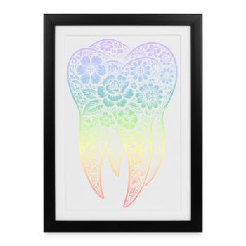 Fleurs dentées en dégradé - Affiche encadrée (27 × 37 cm) - noir - Devant