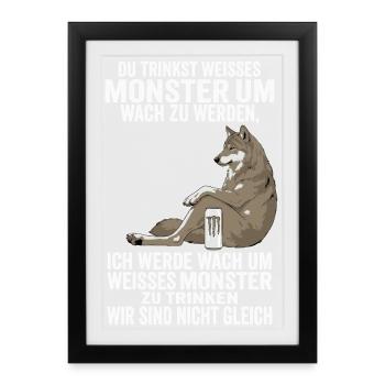 Loup Blanc Monstre Drôle, Nous Ne Sommes Pas Pareils - Affiche encadrée (27 × 37 cm) - noir - Devant