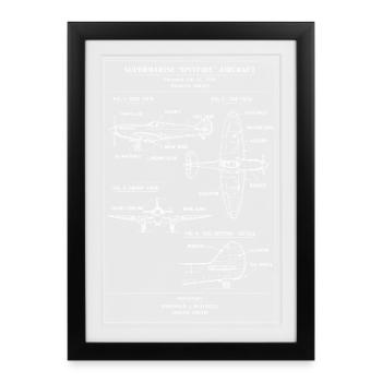 Vintage WW2 Spitfire Fighter Blueprint - Framed poster (27 × 37 cm) - black - Front