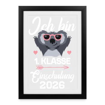 Inscription à l’école Koala 2026 Girls Gift, 1ère année - Affiche encadrée (27 × 37 cm) - noir - Devant