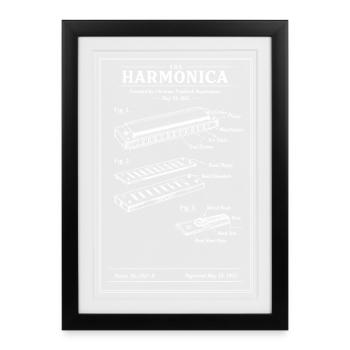 Plan d’harmonica vintage - Affiche encadrée (27 × 37 cm) - noir - Devant
