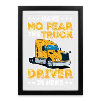 Art rétro de semi-remorque No Fear Truck Driver - Affiche encadrée (27 × 37 cm) - noir - Devant