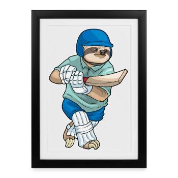 Faultier Cricket Cricketschläger Sport - Gerahmtes Poster (27 × 37 cm) - Schwarz - Vorne