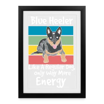 Blue Heeler High Energy Dog Design - Affiche encadrée (27 × 37 cm) - noir - Devant