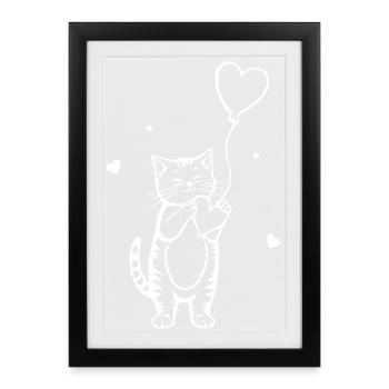 white cat with heart - Framed poster (27 × 37 cm) - black - Front