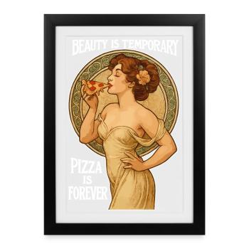 Pin-Up Pizza Art – Beauty Is Temporary - Framed poster (27 × 37 cm) - black - Front