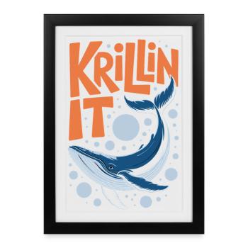 Krillin de la baleine bleue drôle - Affiche encadrée (27 × 37 cm) - noir - Devant