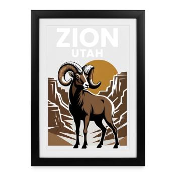 Coucher de soleil Zion Utah - Affiche encadrée (27 × 37 cm) - noir - Devant