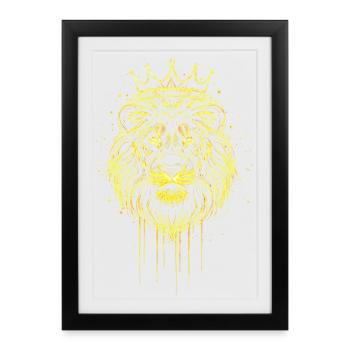 Lion with Crown Gold Look – Noble Cat of Prey - Framed poster (27 × 37 cm) - black - Front