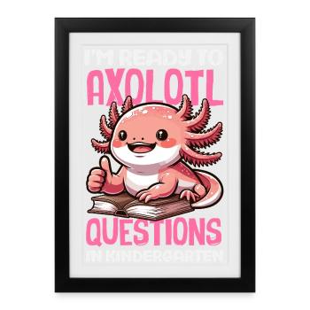 Mignon Axolotl Kawaii Amoureux des Axolotls - Affiche encadrée (27 × 37 cm) - noir - Devant