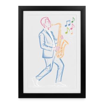Saxophone Player Playing Sax Art Print - Framed poster (27 × 37 cm) - black - Front