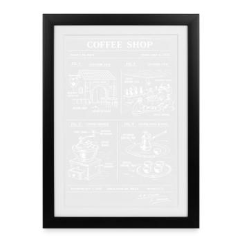 Vintage Coffee Shop Blueprint - Framed poster (27 × 37 cm) - black - Front